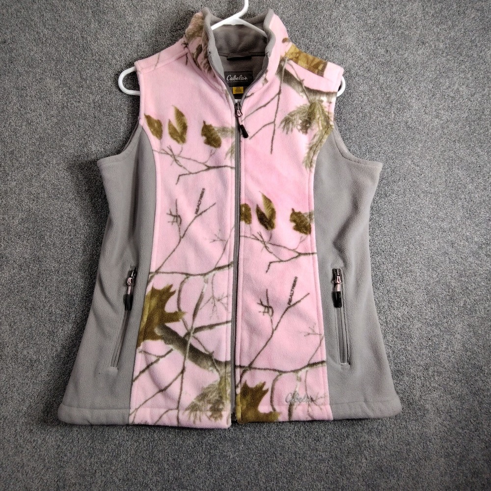 Cabela's Fleece Vest Realtree Camo Pink Full Zip Pockets Outdoors Womens M